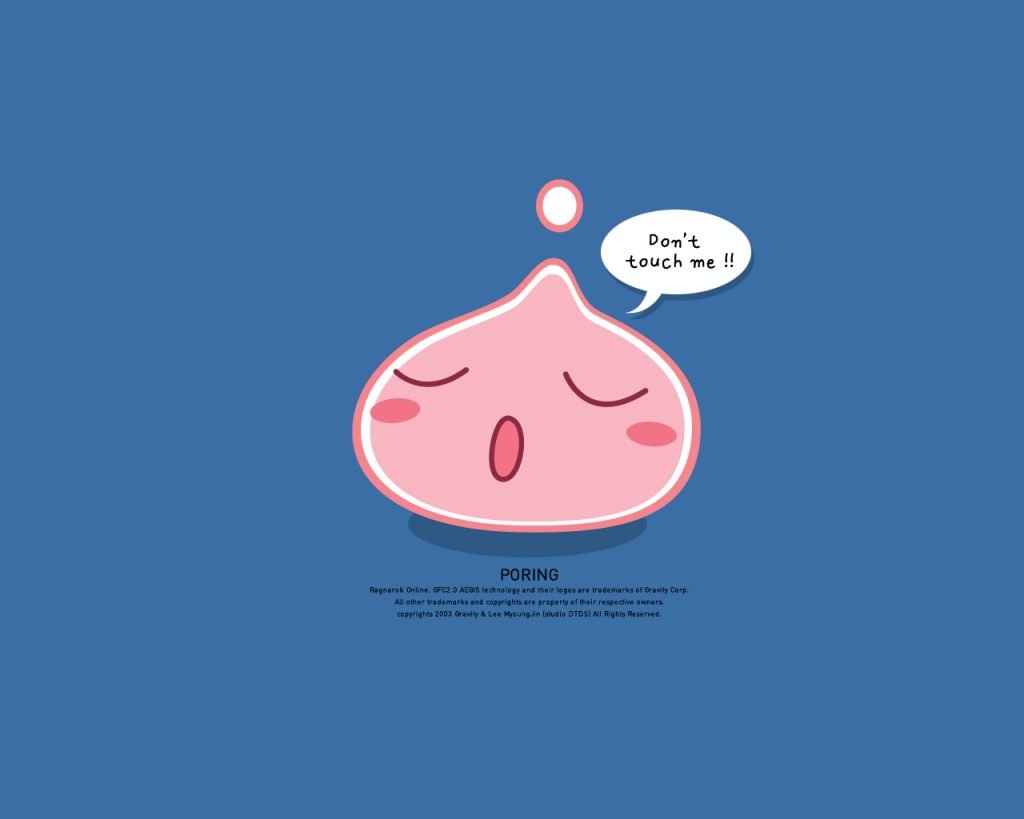Arte oficial do Ragnarok Online dos anos 2.000, representando o monstro fofinho Poring.